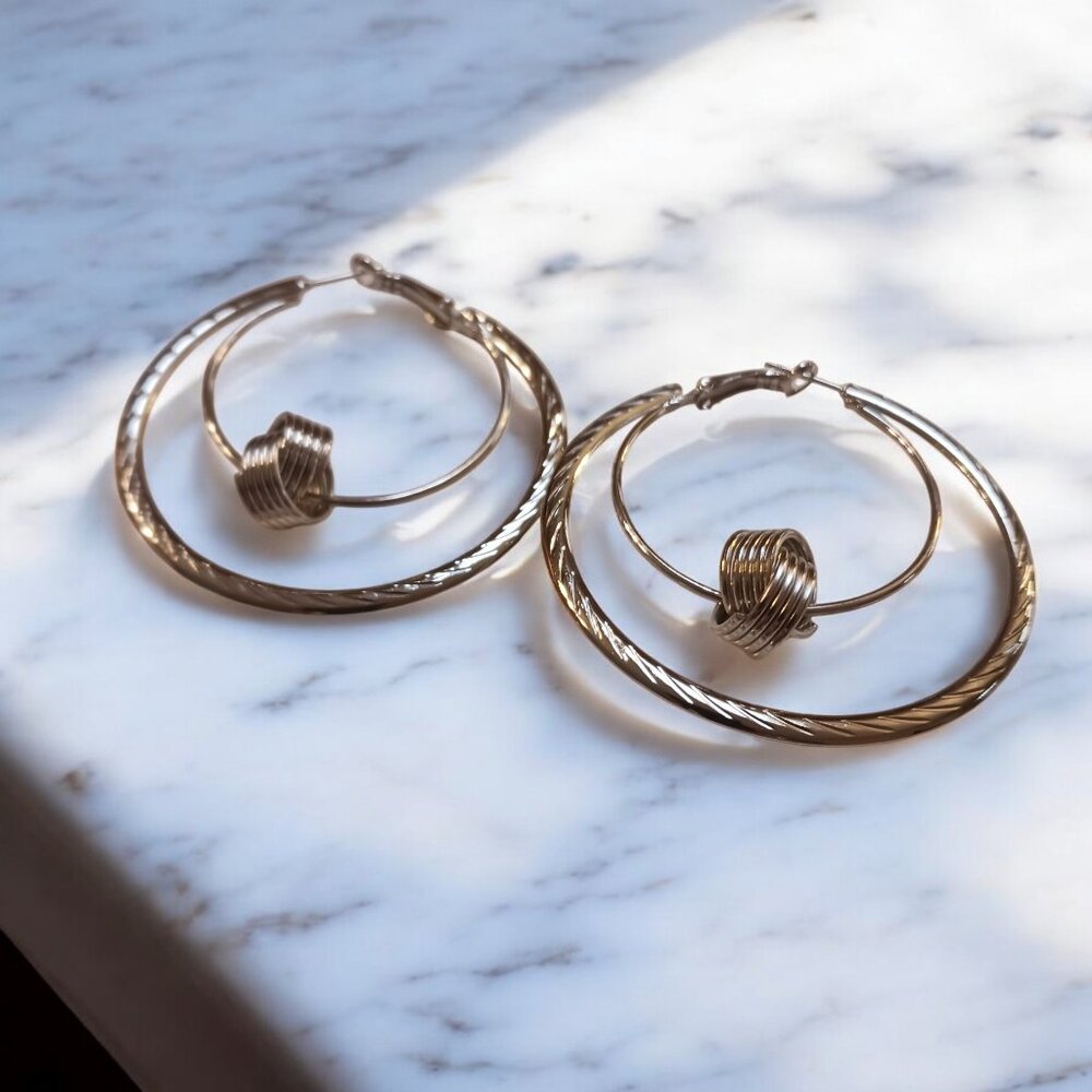 Retro-Inspired 2.5” Double Hoop Knot Earrings Elegant & Timeless, Lever-Back NWT